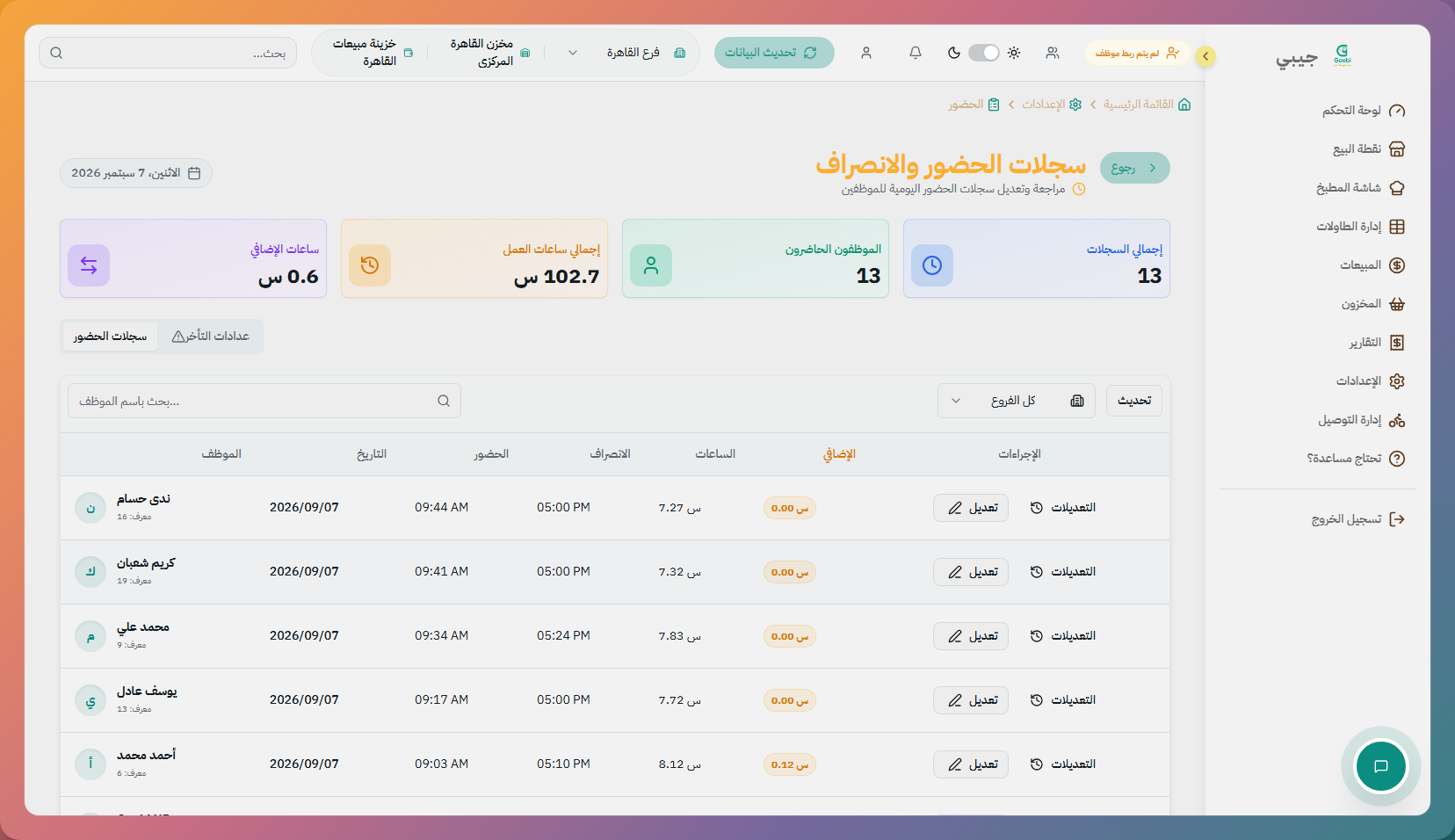إعدادات الحضور